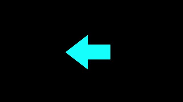 Cyan glowing left arrow animation on black background. Perfect for navigation menus, user interfaces, technology videos, digital presentations, directional graphics and motion design.