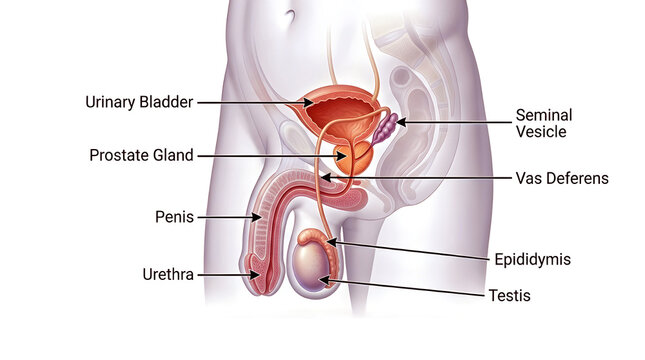 Male Human Urinary System Anatomy &ndash; 3D Medical Atlas Illustration.

