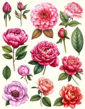 Vibrant Pink Red Ocean of Peony Flowers Cherry Blossom