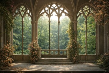 Obraz premium Gothic ruins amidst lush greenery.