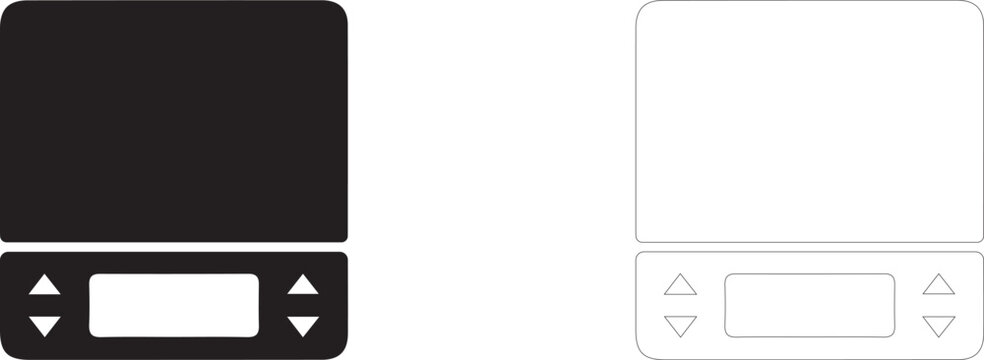 Electronic barista scale vector icon filled and outline, precise weighing with timer symbol.