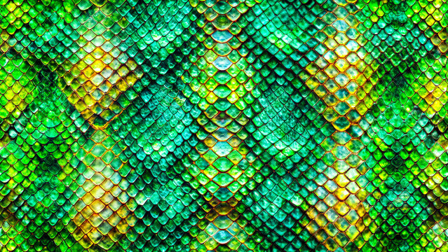 Vibrant green reptile scales seamless pattern