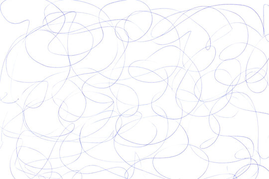 abstract continuous line scribble with blue ballpoint pen on white paper background