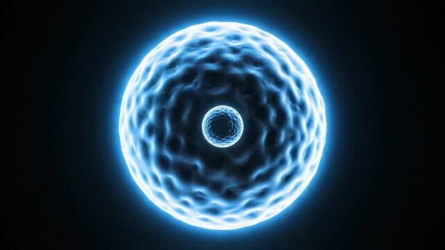 Microscopic view of a healthy human egg cell with a blue glowing halo for fertility and IVF