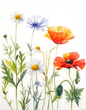 Vibrant Wildflowers Watercolor Field