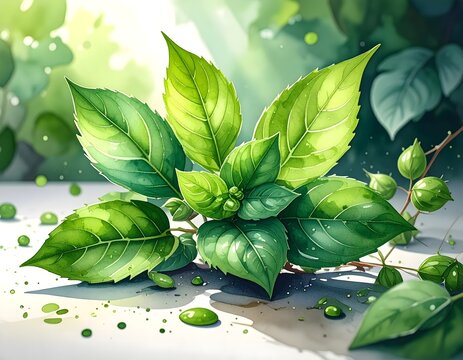 Lush Green Basil Plant Cluster on White Surface in Bright Sunlight