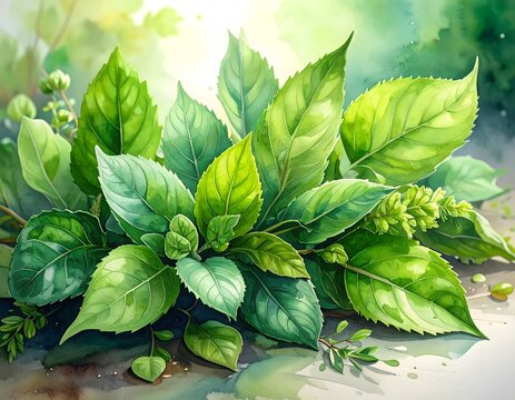 Fresh Green Basil Leaves Array on Rustic Surface