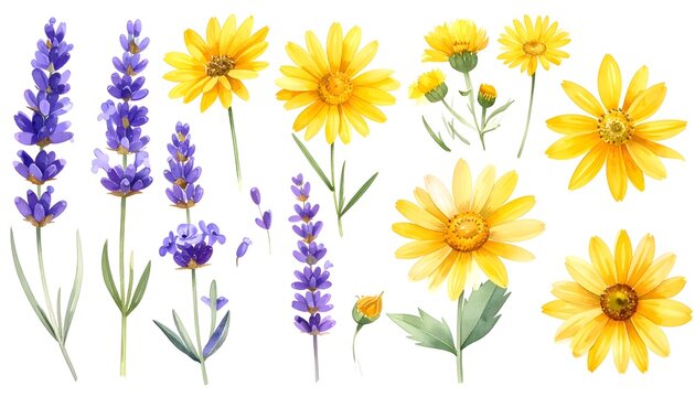 Vibrant Yellow Daisies and Purple Lavender Botanical Arrangement