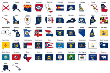 United States state flags icon set with all US state flags map symbols and regional emblems vector illustration © Rick Cranches