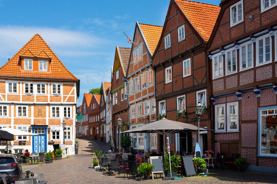 Hansestadt Stade am Flusslauf der Schwinge, Innenstadt/Altstadt am Fischmarkt