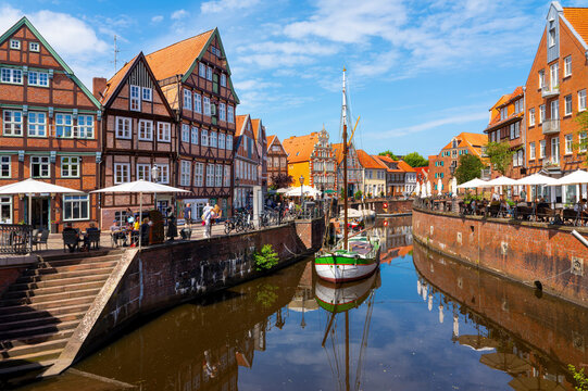 Hansestadt Stade am Flusslauf der Schwinge, Innenstadt/Altstadt am Fischmarkt