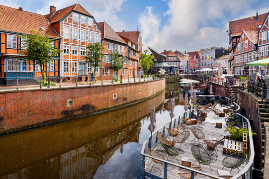 Hansestadt Stade am Flusslauf der Schwinge, Innenstadt/Altstadt am Fischmarkt