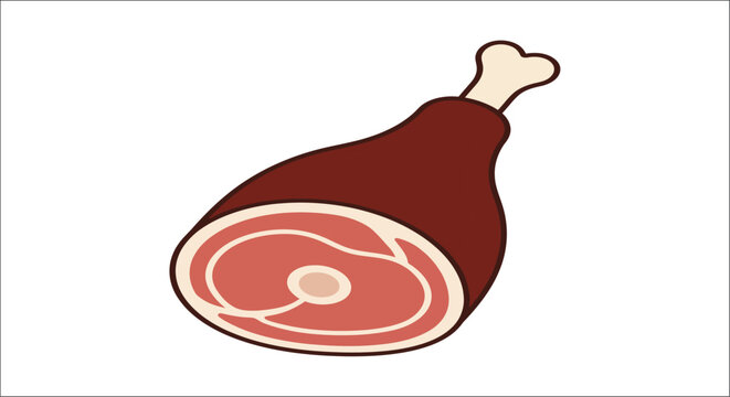 Ham hock illustration with reddish brown skin and a cross section revealing pink meat on a white background