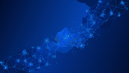 Blue geometric network of connected nodes and lines a low poly vector illustration on a dark background © Sujit