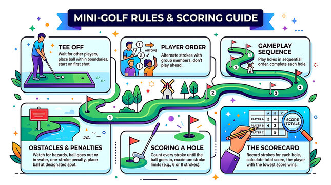 Mini Golf Rules and Scoring Guide Infographic with Game Instructions