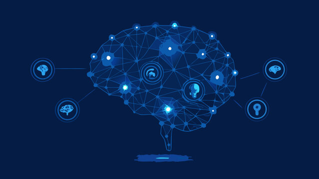 Artificial intelligence brain network a blue vector illustration depicting neural connections and cognitive processing computing machine learning