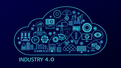 Industry 4 0 concept illustration featuring factory data and automation elements within a cloud shape computing analysis © Sujit