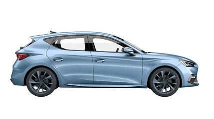 Fototapeta premium Light blue hatchback car with tinted windows, isolated on transparent background