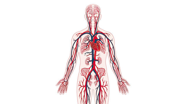 Human Circulatory System Anatomy - Heart, Arteries, Veins Illustration