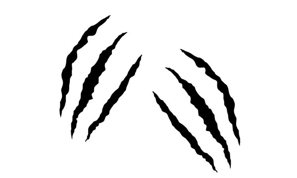 Black claw scratch marks with sharp ripped slash effect creating a fierce attack symbol. Abstract claw tear design ideal for horror, gaming, action posters and dramatic creative projects.