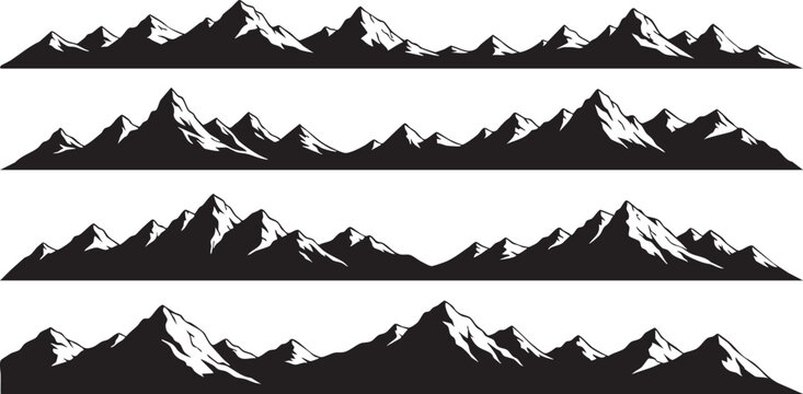 Black and white mountain silhouettes in four rows mountains landscape nature