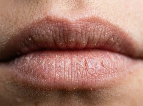 Dry chapped lip texture macro close up showing fine details and cracks