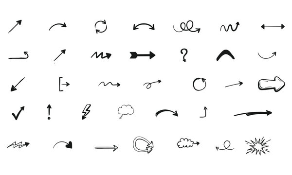 hand drawn doodle arrow collection sketch direction pointer symbols vector icon set