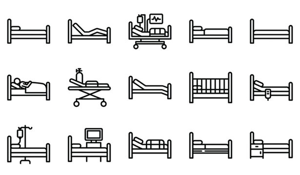 Hospital bed line icon vector set with editable stroke medical furniture symbols isolated on white