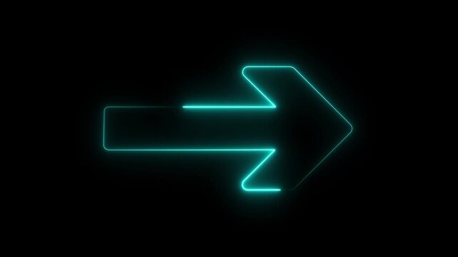 Minimalist cyan arrow pointing rightwards animation isolated on for video transition next arrow UI icon app interface web interface motion graphics animated icon, blackbackground.