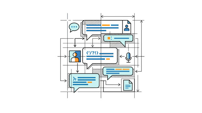 Chatbot Interface Design Blueprint with Flowchart Elements