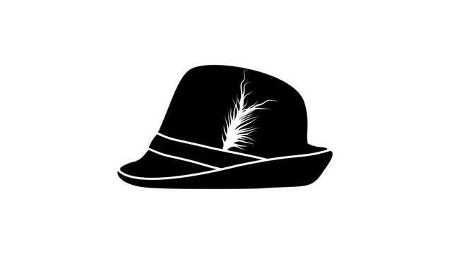 Traditional Fedora Hat Decorated with Feathers, black isolated vector silhouette