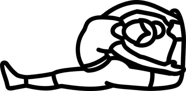 Abstract line art of a person in a seated forward bend yoga pose, paschimottanasana