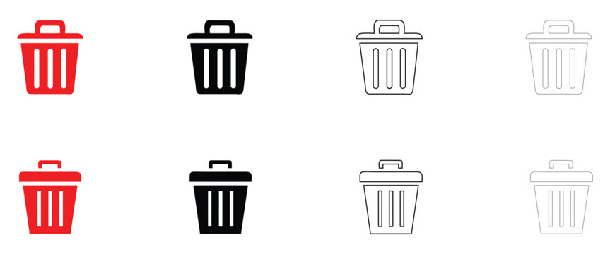 Trash can icon vector, trash can recycle bin symbol icon vector, silhouette and line art illustration