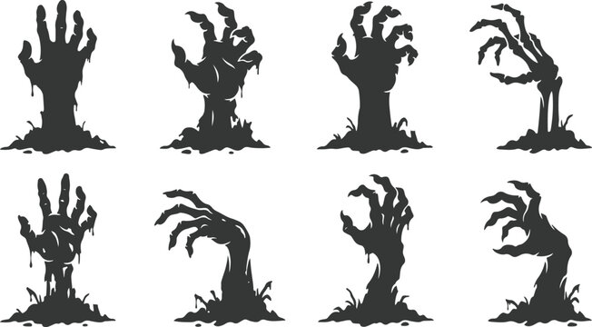 Black zombie hands vector set &ndash; horror Halloween silhouette collection