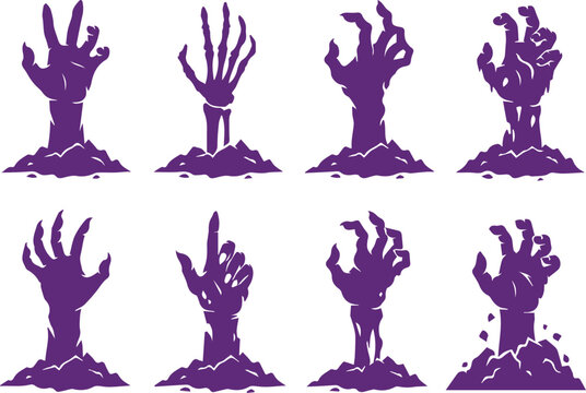 Set of zombie hands spooky halloween vector illustrations