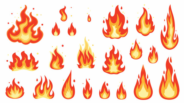 Collection Of Fire Flame Vector Illustrations With Gradient Yellow And Orange Tones On A White Background arson