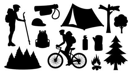 Obraz premium Set of camping and hiking silhouettes
