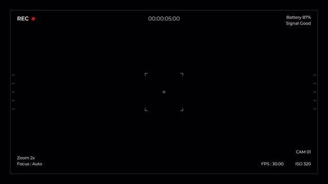 Digital Camera Recording Screen Overlay with HUD Viewfinder and Professional Film Metadata 4k video
