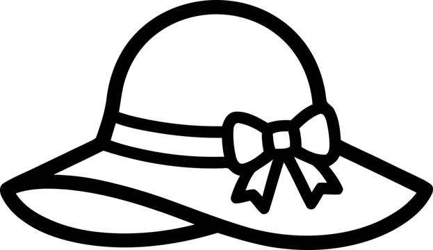 Elegant wide-brimmed sun hat with decorative bow, simple outline drawing