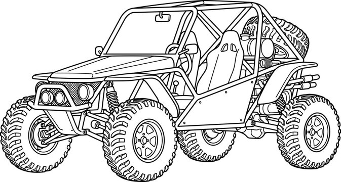 Off-road buggy vehicle line art, off-road vehicle, extreme sports, adventure, vector