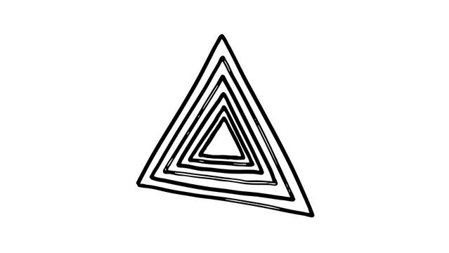 Hand drawn ink sketch of a nested triangle shape with triangle, geometric