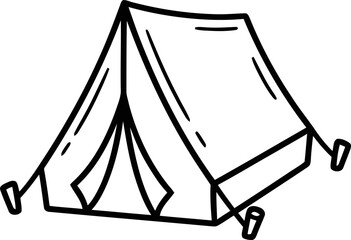 Hand-drawn tent icon, camping shelter, outdoor adventure, simple line art © Saepul