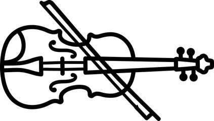 Minimalist outline of a violin with bow, classic string instrument illustration © ristirianti