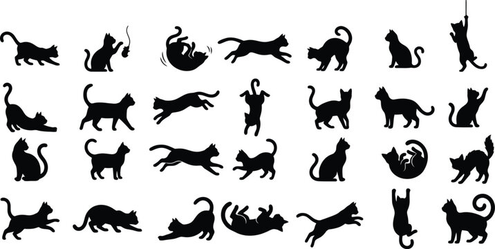 Halloween black cat silhouettes collection for oct 31 decorations design elements