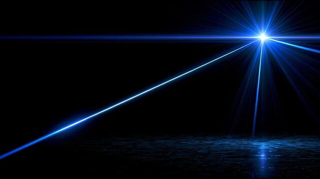 Blue anamorphic lens flare light streak on black background, abstract motion background for modern creative design