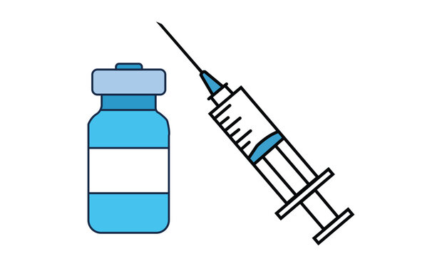Clean vector illustration of a medical vaccine glass vial and a hypodermic syringe for healthcare