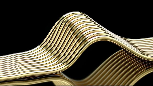 Luxury gold liquid metal waves flowing on black background, abstract motion background for modern creative design