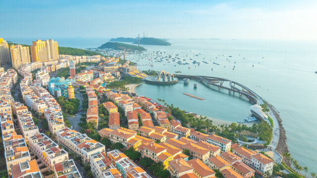 Aerial view of sunset town in Phu Quoc island, Vietnam