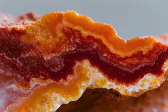 Macro banded agate mineral texture with red and orange layers for abstract background and wallpaper design