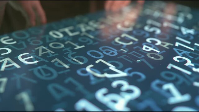 Digital code numbers with fingertip, cyber security technology concept, digital technology and data network concept